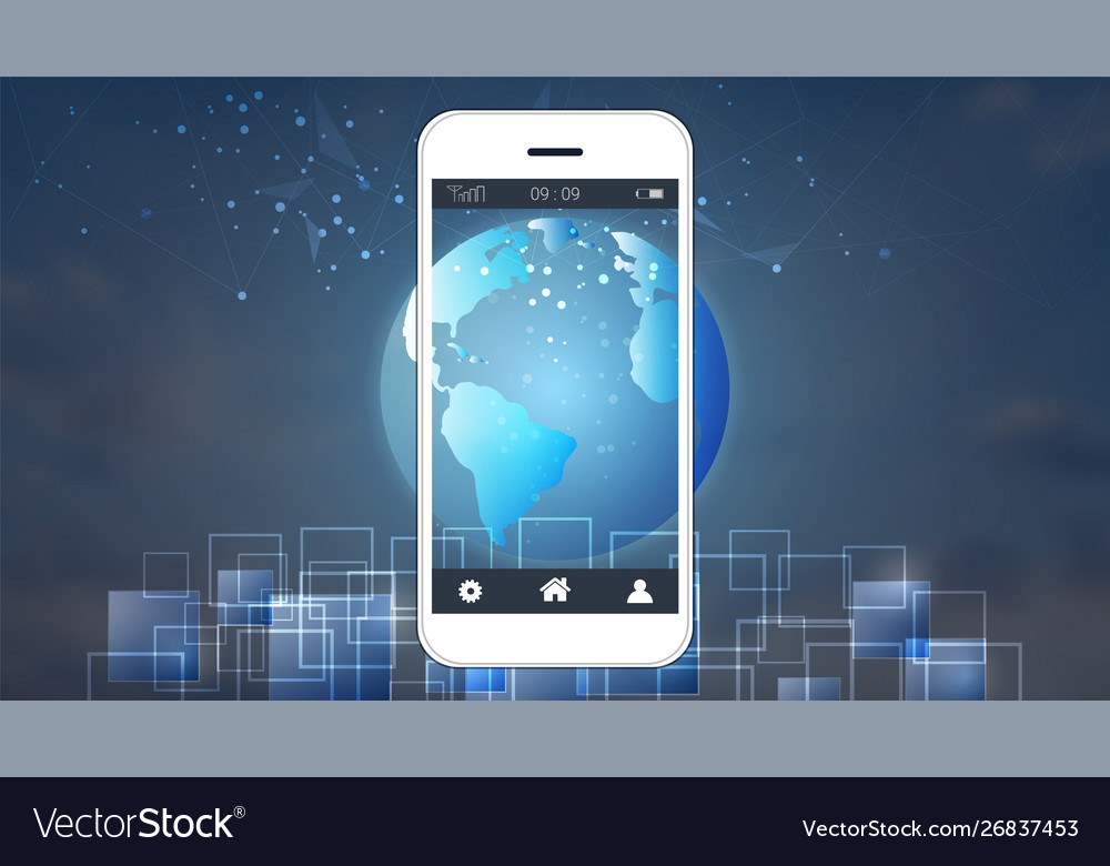 Smart phone screen with global network connection vector image Smart phone screen with global network connection