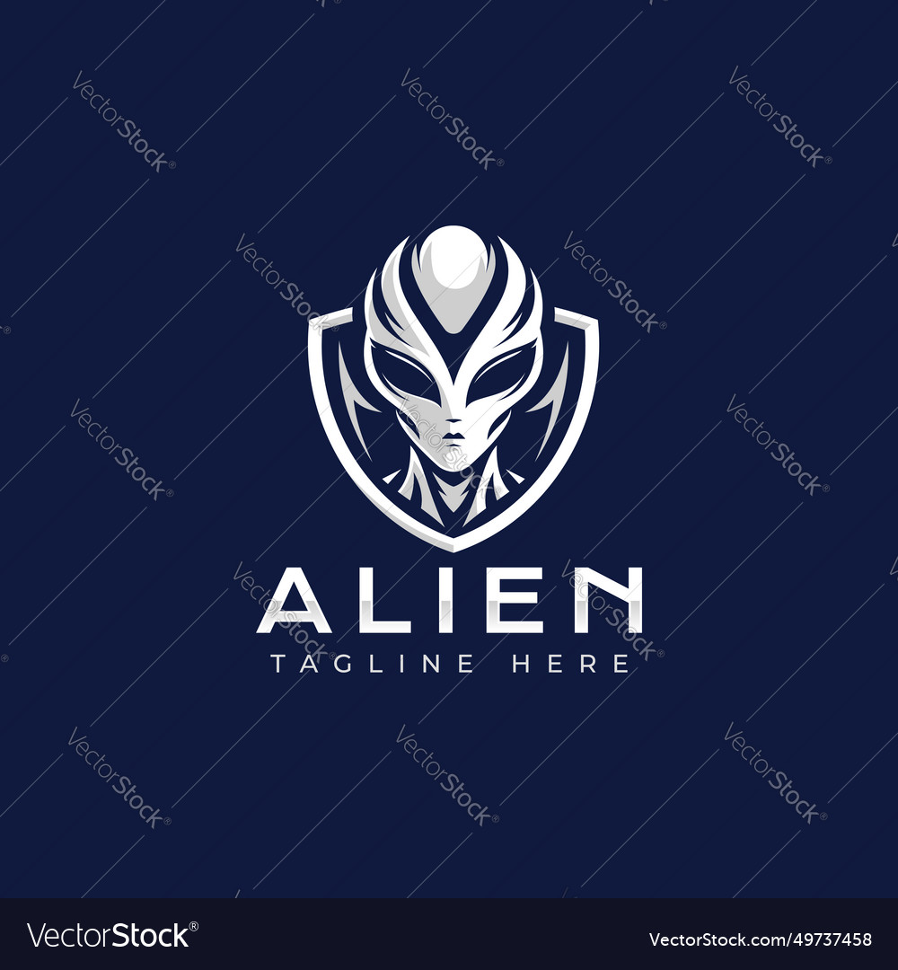 Alien logo minimal alien logo on dark blue Vector Image