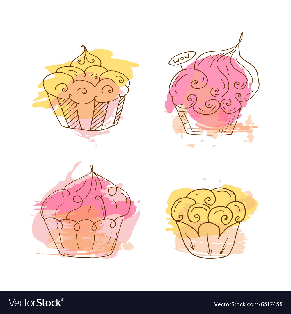 Cupcake Set von 4 Hand gezeichnet