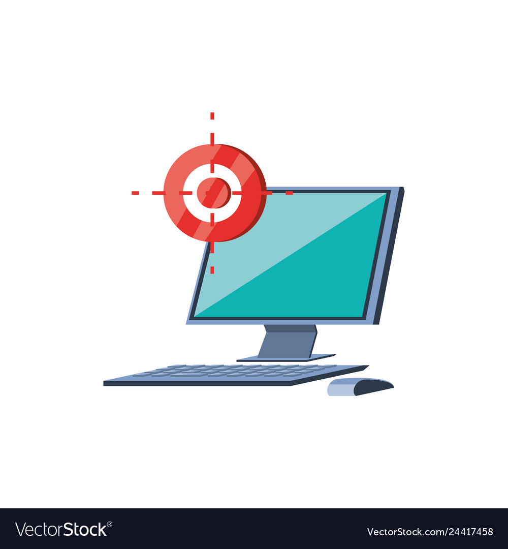 Desktop Computer With Target Isolated Icon Vector Image