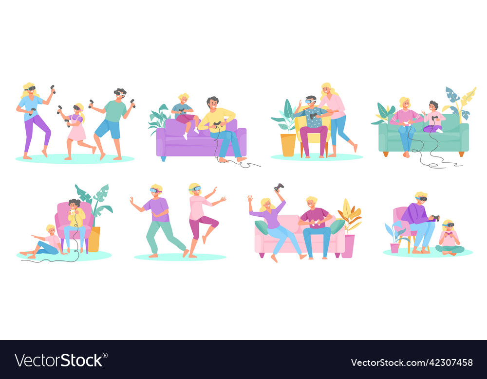 Family videogames compositions set Royalty Free Vector Image