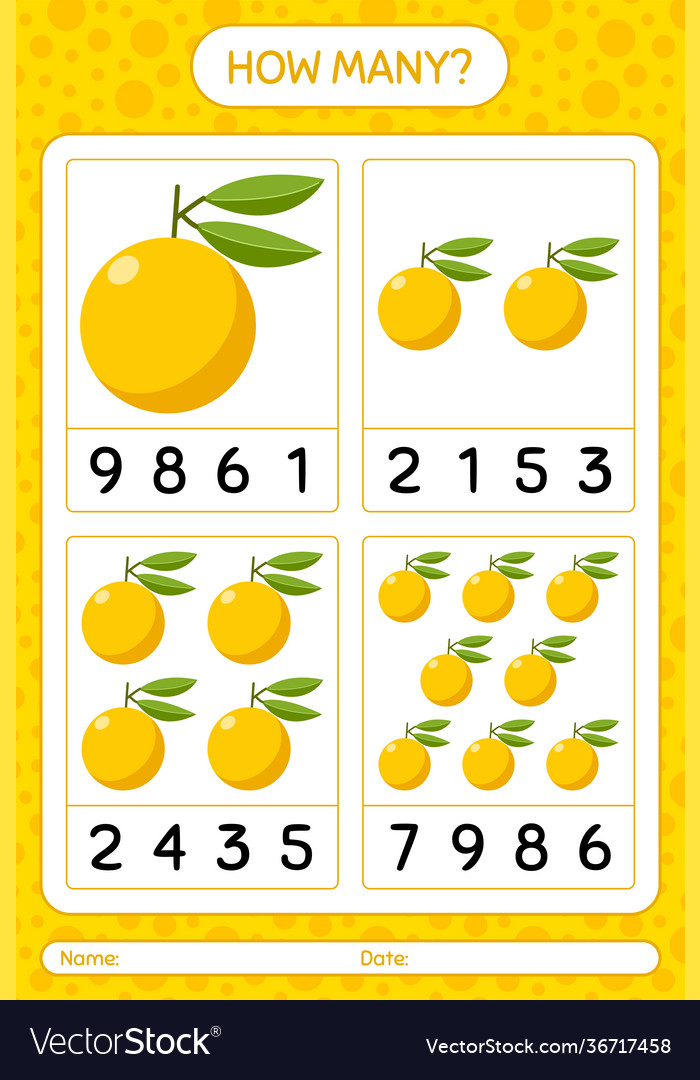 How many counting game with yuzu worksheet vector image How many counting game with yuzu worksheet