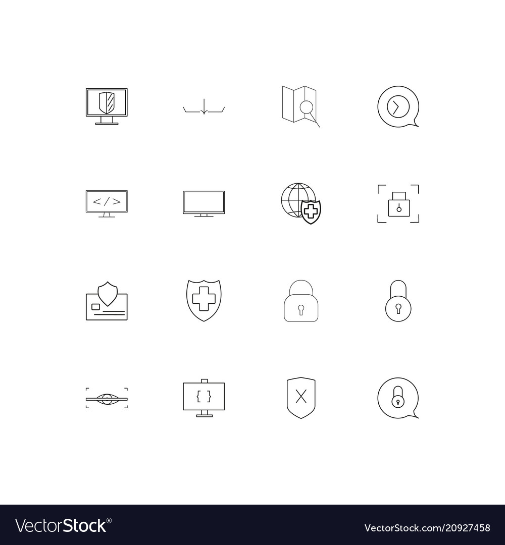 Internet security linear thin icons set outlined