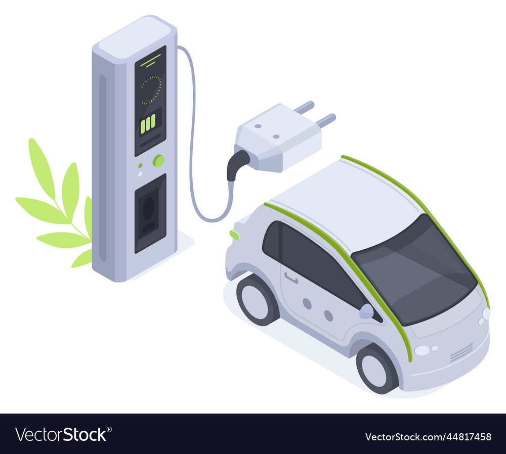 Isometric electric car charging 3d charging Vector Image