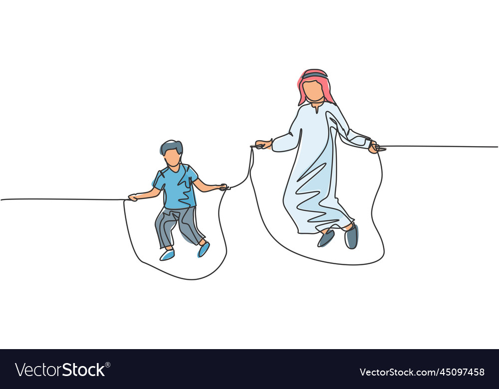 One single line drawing of young islamic father