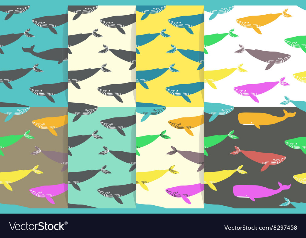 Set of seamless patterns with whales