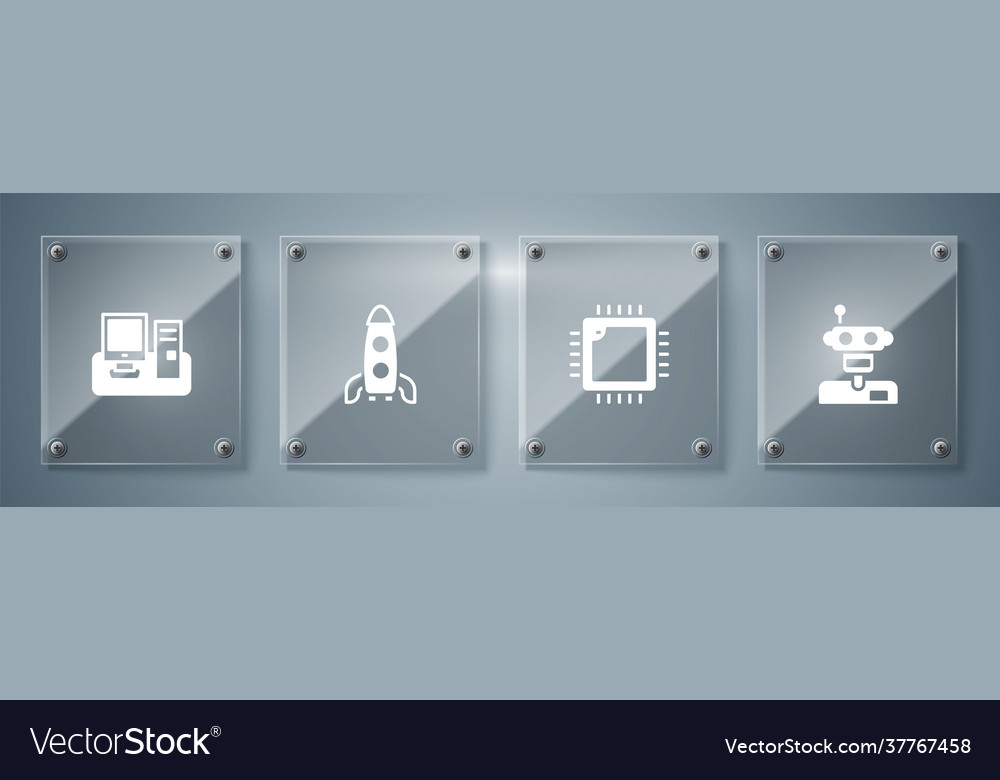 Set robot processor with cpu rocket ship vector image Set robot processor with cpu rocket ship