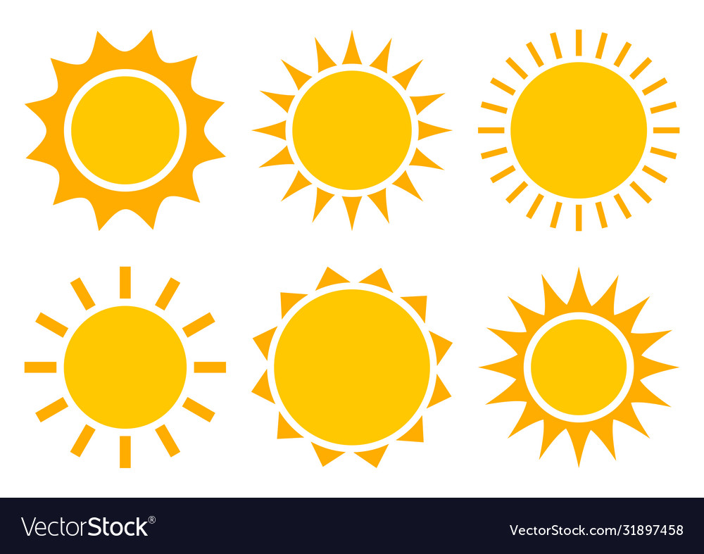 Sun icons summer set yellow and orange colors