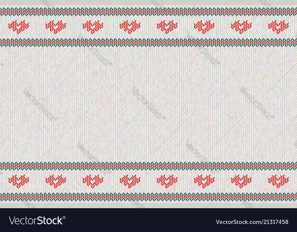 Wool knitted pattern with red hearts on whit vector image Wool knitted pattern with red hearts on whit