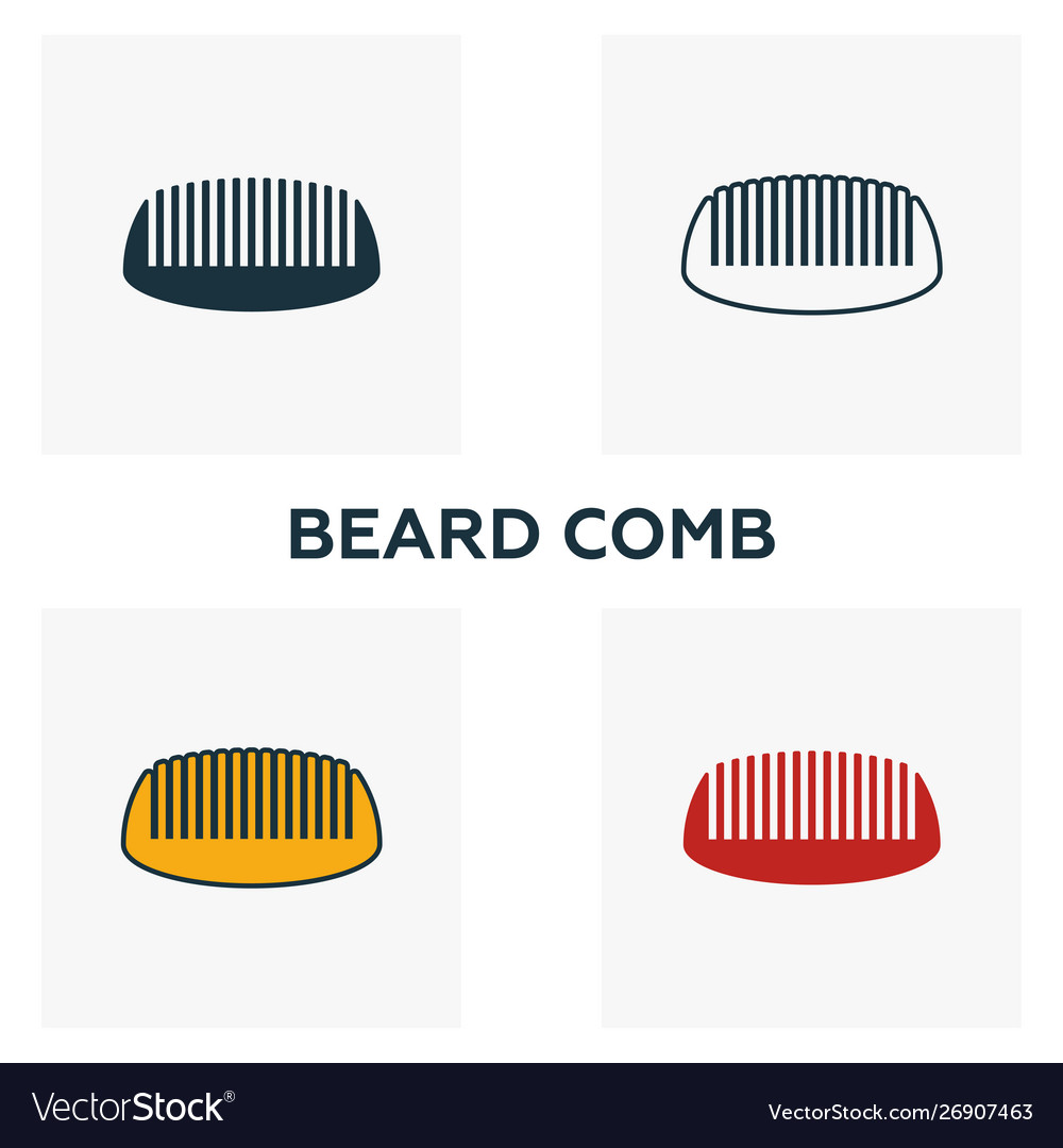 Beard comb icon set four elements in different