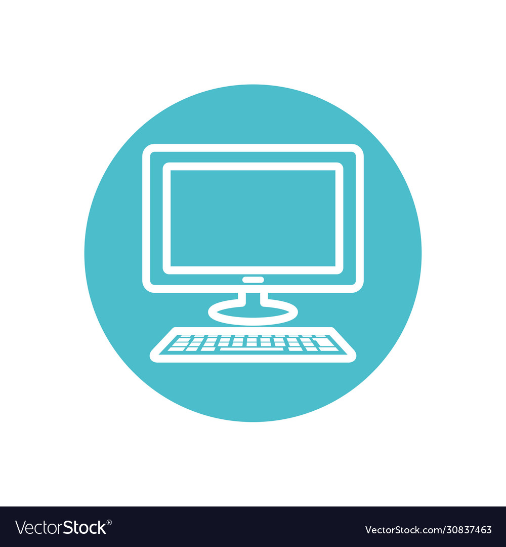 Computer and keyboard icon block line style vector image Computer and keyboard icon block line style
