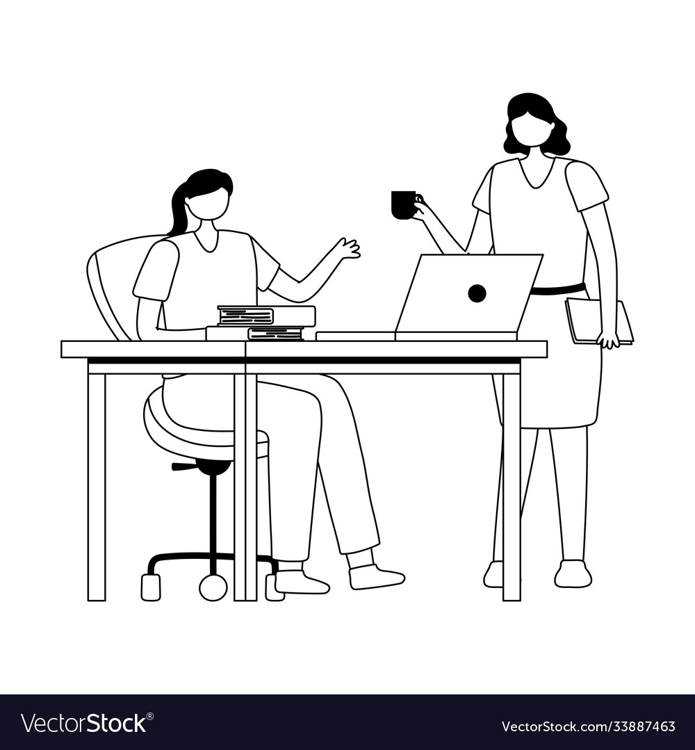 Coworking female employees office desk laptop