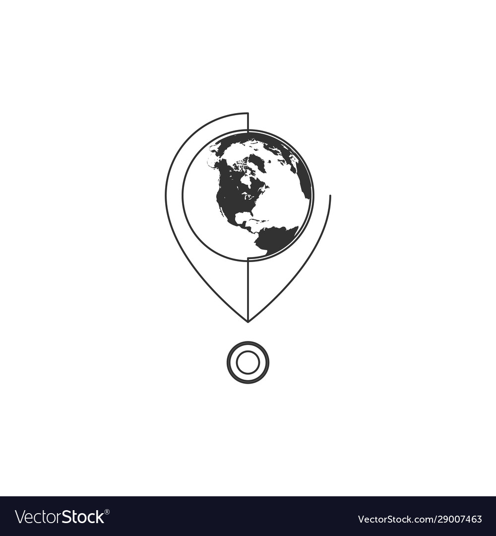 Geometric line map pin with globe icon graphic