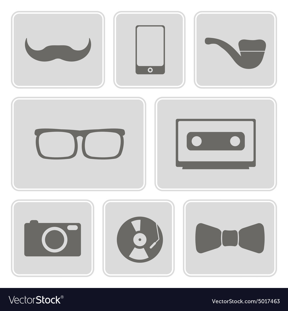 Monochrome icons with different hipster objects