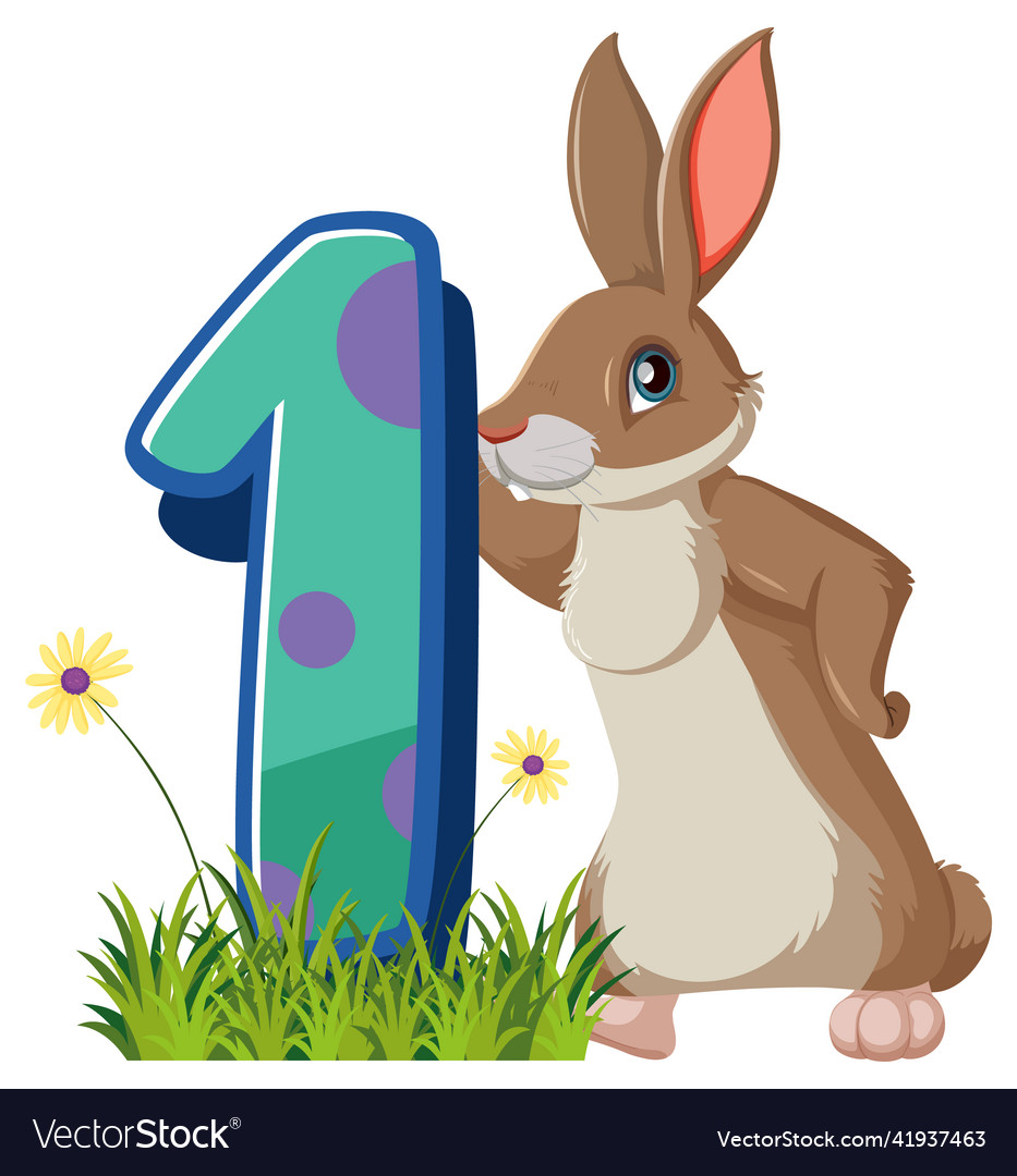 Rabbit holding the number character isolated vector image Rabbit holding the number character isolated