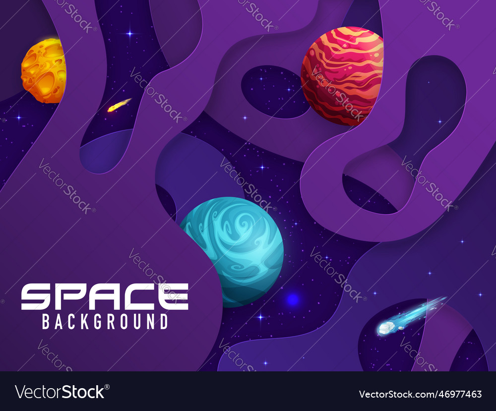 Space paper cut landscape with stars and planets Vector Image