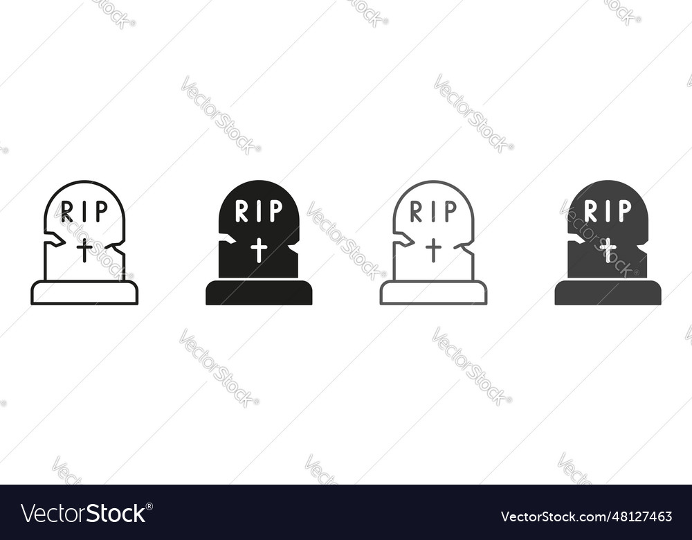 Tombstone on grave line and silhouette icon set Vector Image