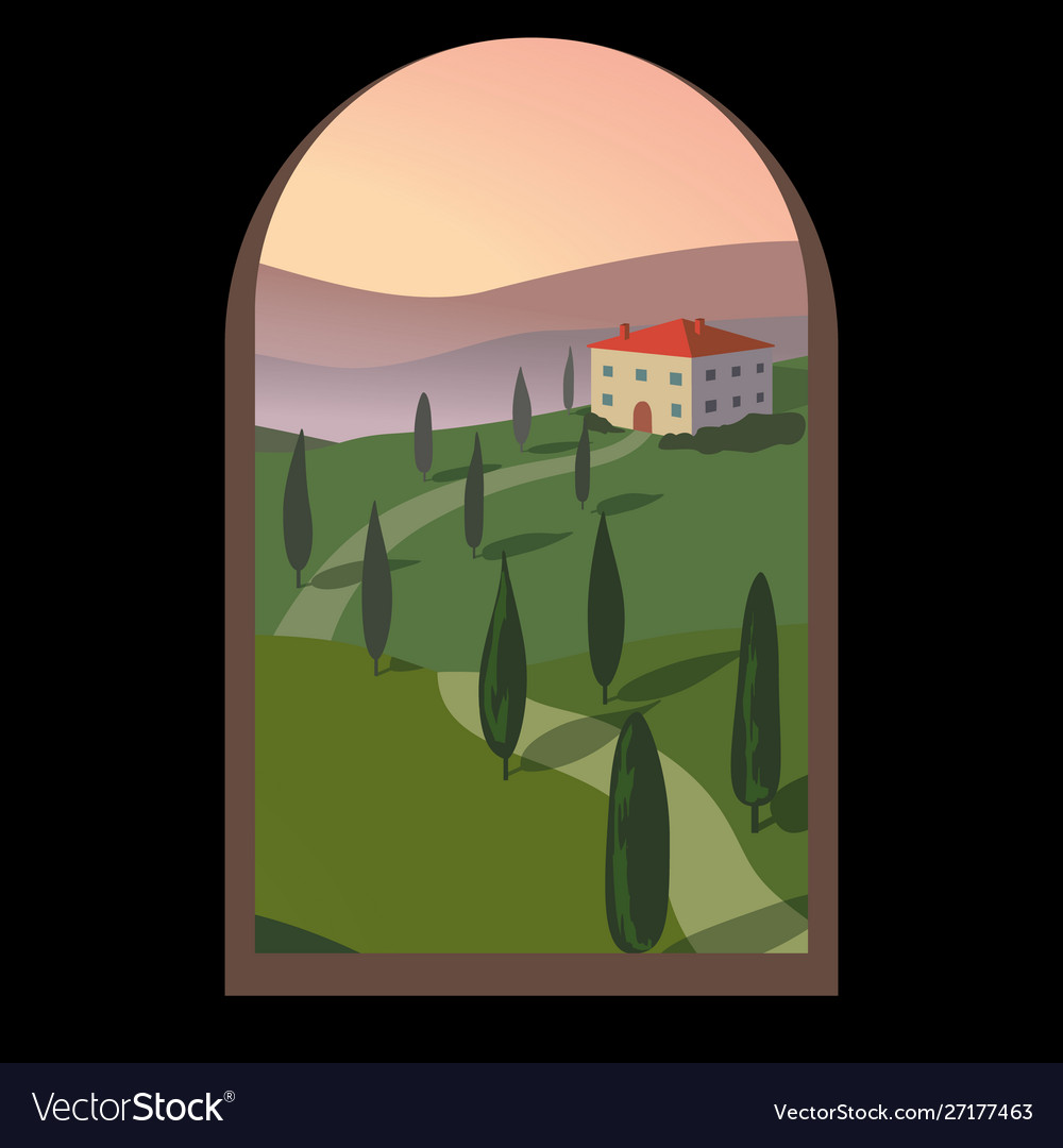 Toskana Landschaft durch Fenster