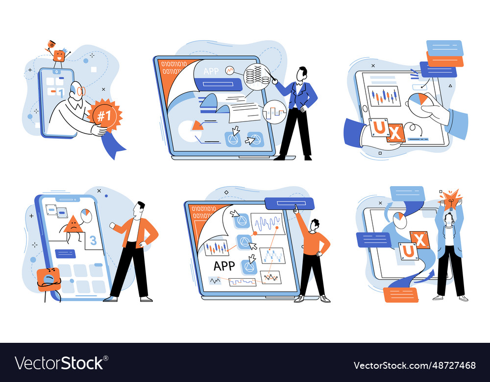 Application testing metaphor app test vector image Application testing metaphor app test