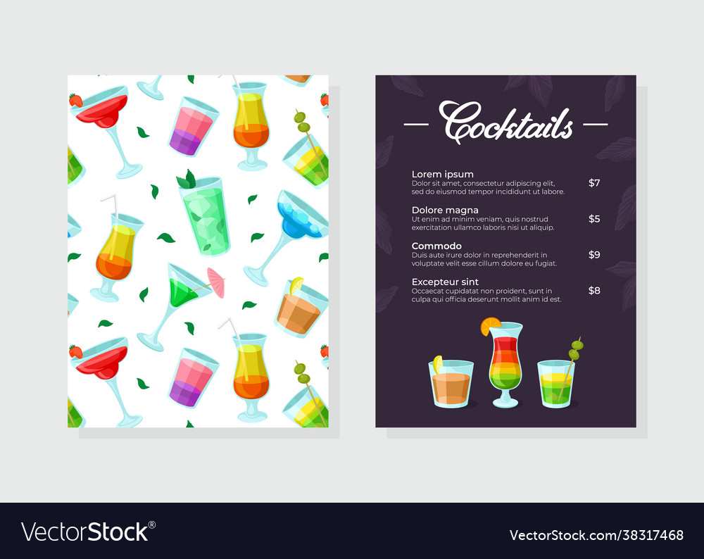 Cocktail menu banner with drinks and beverage Vector Image