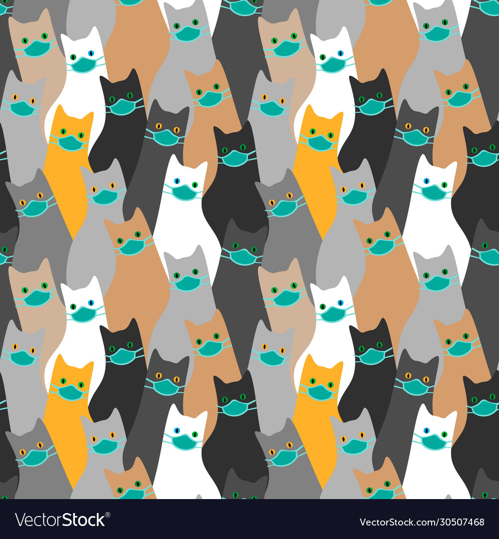 Cute seamless pattern with many cats wearing