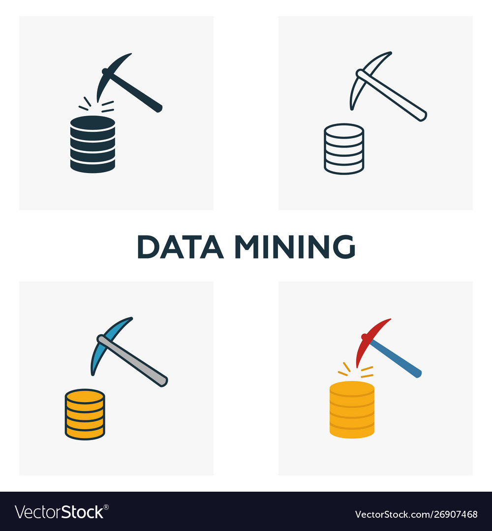 Data mining icon set four elements in different