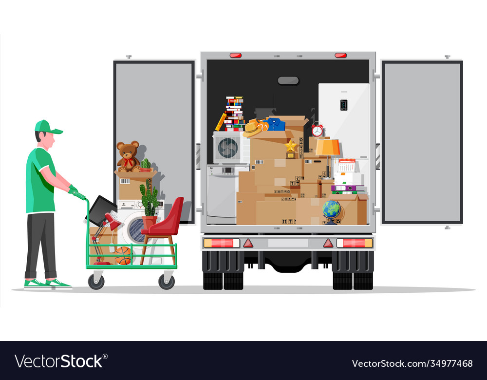 Delivery truck full home stuff inside vector image Delivery truck full home stuff inside