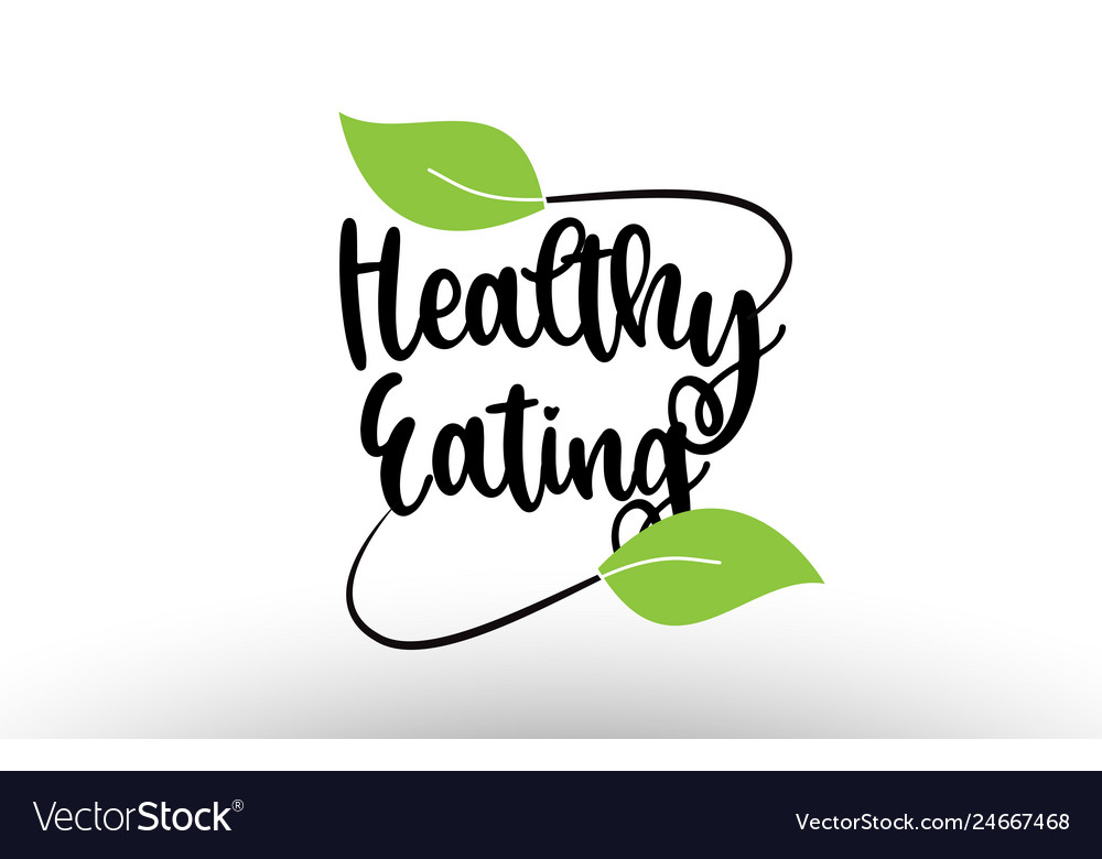 healthy-eating-word-text-with-green-leaf-logo-vector-image