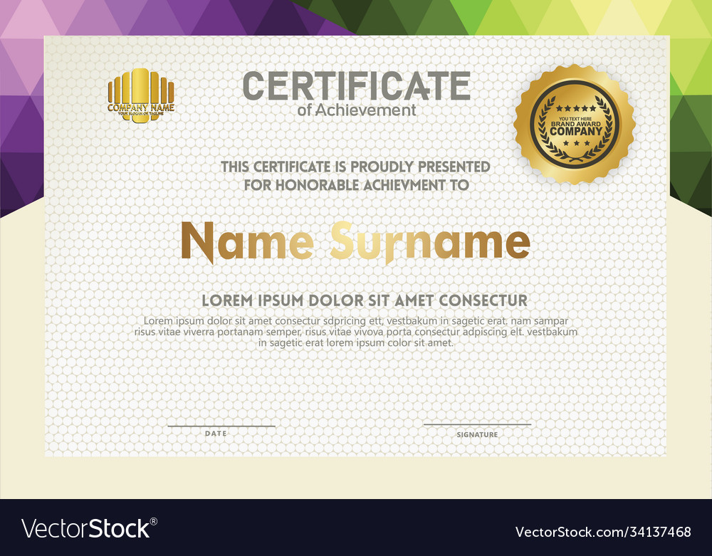 Horizontal certificate template with triangle vector image Horizontal certificate template with triangle