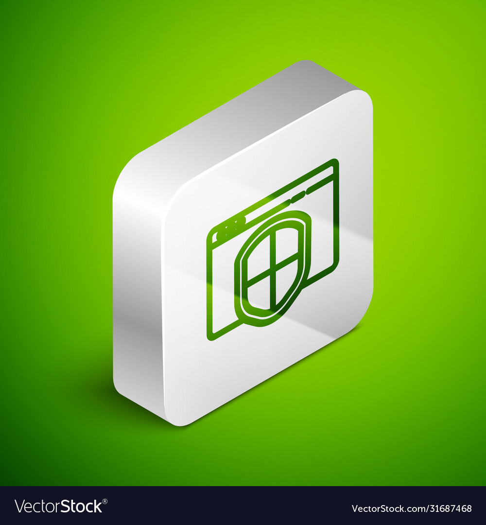 Isometric line browser with shield icon isolated