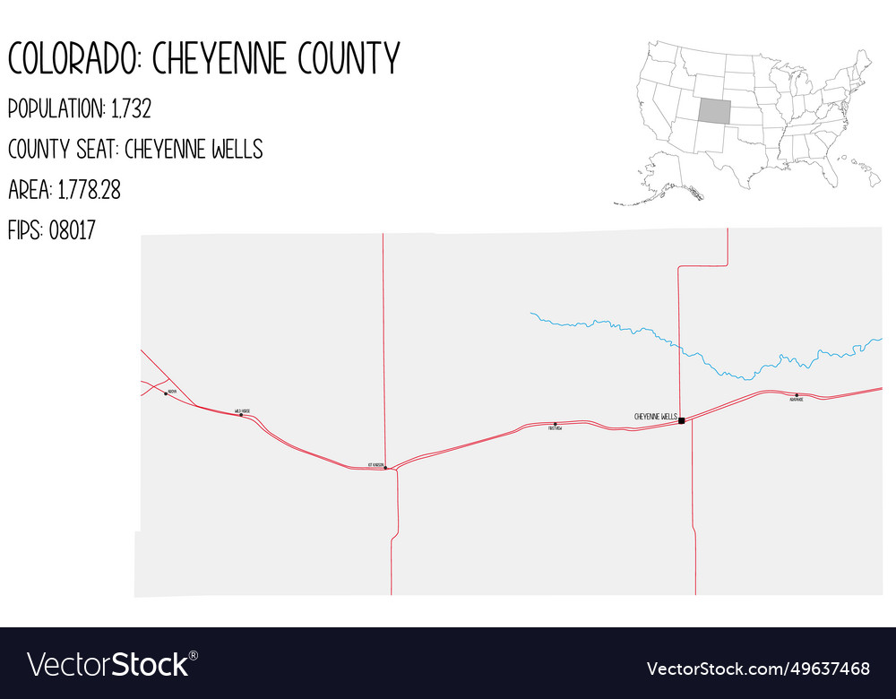 Large and detailed map of cheyenne county Vector Image