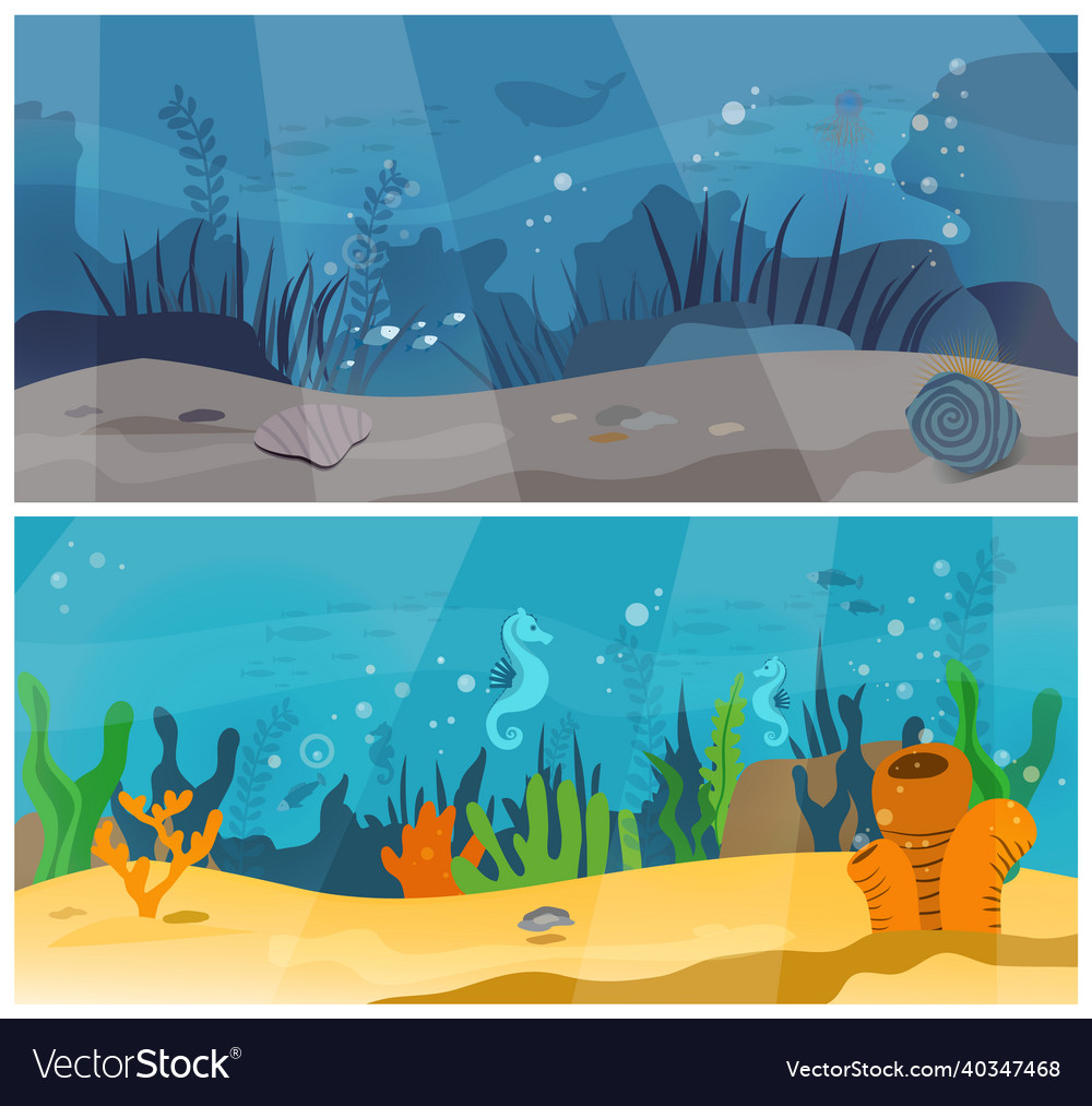 Ocean nature banners set sea dweller deep