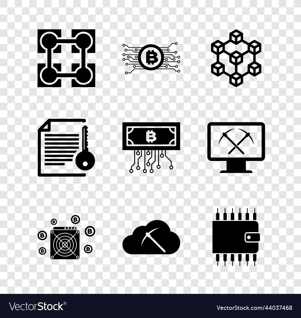 Set blockchain technology cryptocurrency bitcoin vector image Set blockchain technology cryptocurrency bitcoin