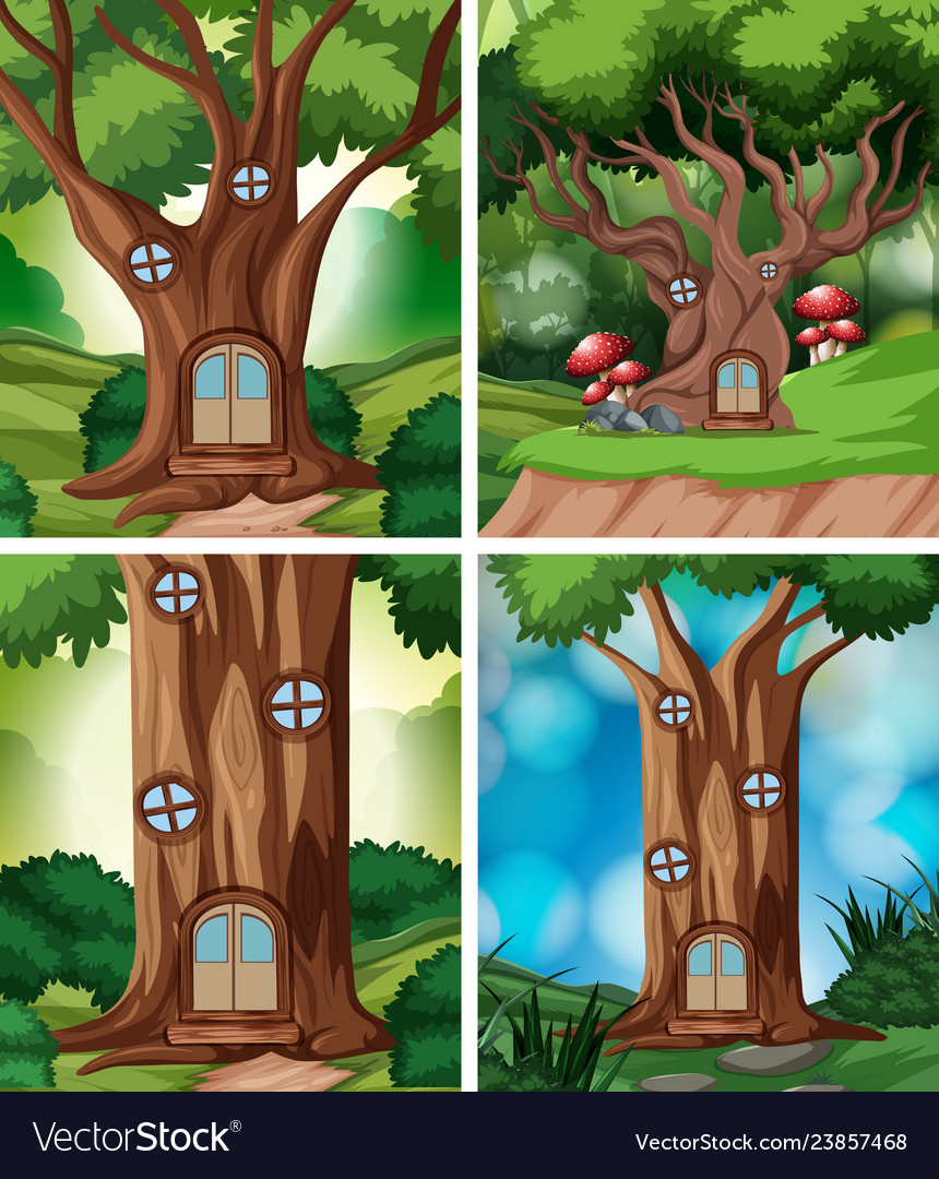 Set of treehouse in nature