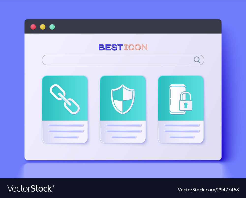 Set shield chain link and smartphone with closed vector image Set shield chain link and smartphone with closed
