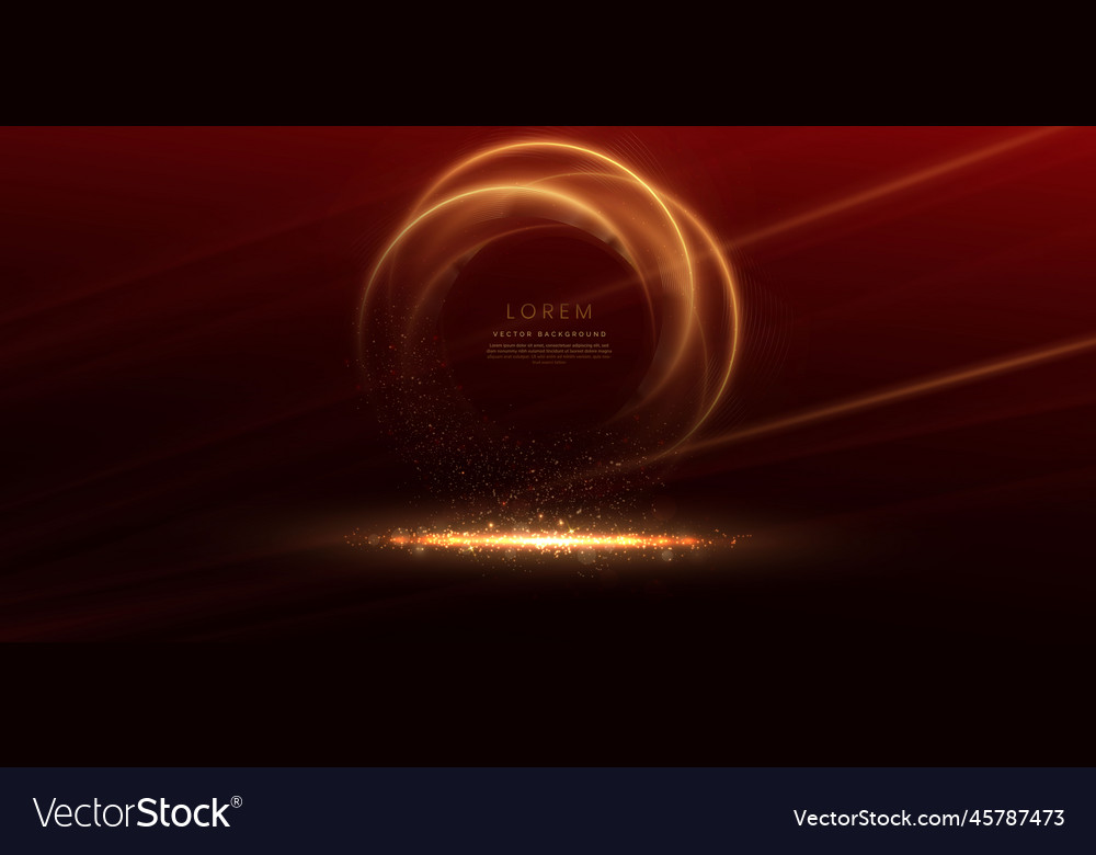 Abstract glowing gold circle lines on red