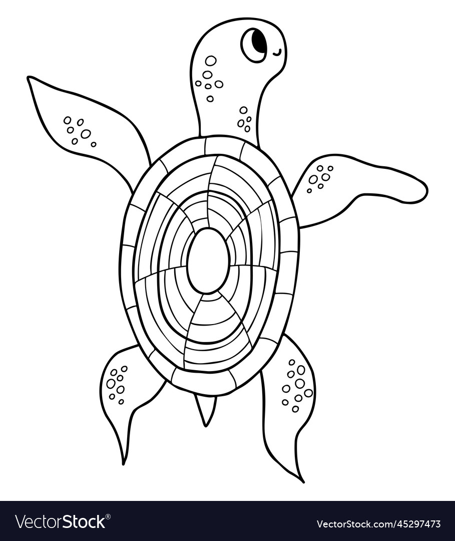 Cute turtle animal outline drawing Royalty Free Vector Image