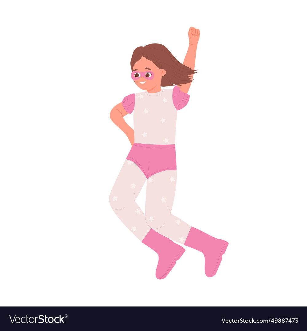 Excited jumping little girl in superhero costume