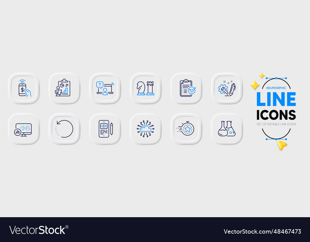 Recovery data report and chemistry lab line icons