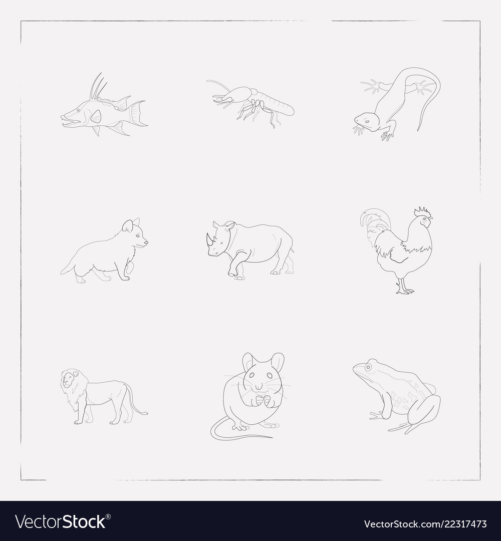 Set of zoology icons line style symbols with mouse vector image Set of zoology icons line style symbols with mouse