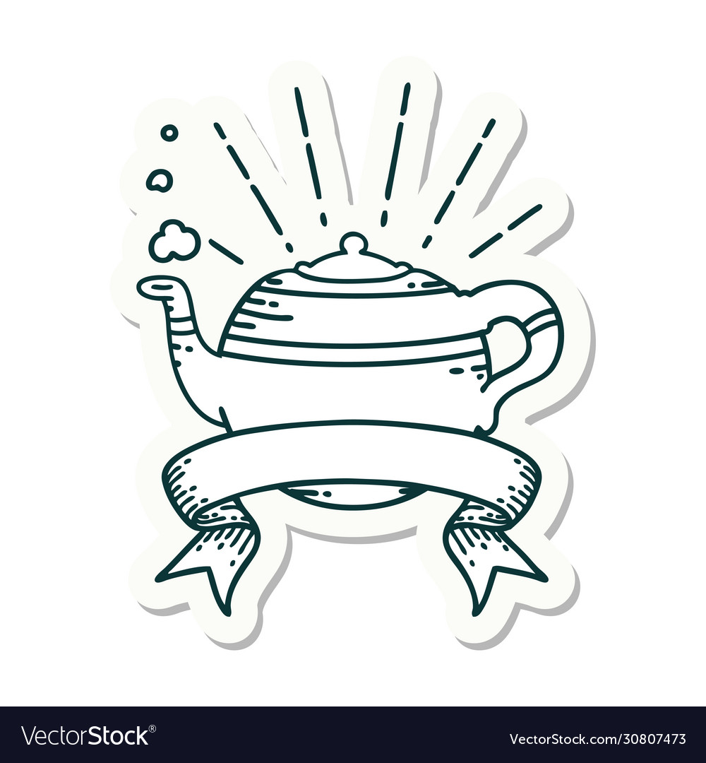 Sticker tattoo style steaming teapot