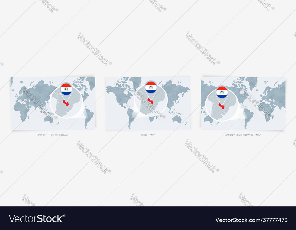Three versions world map with enlarged