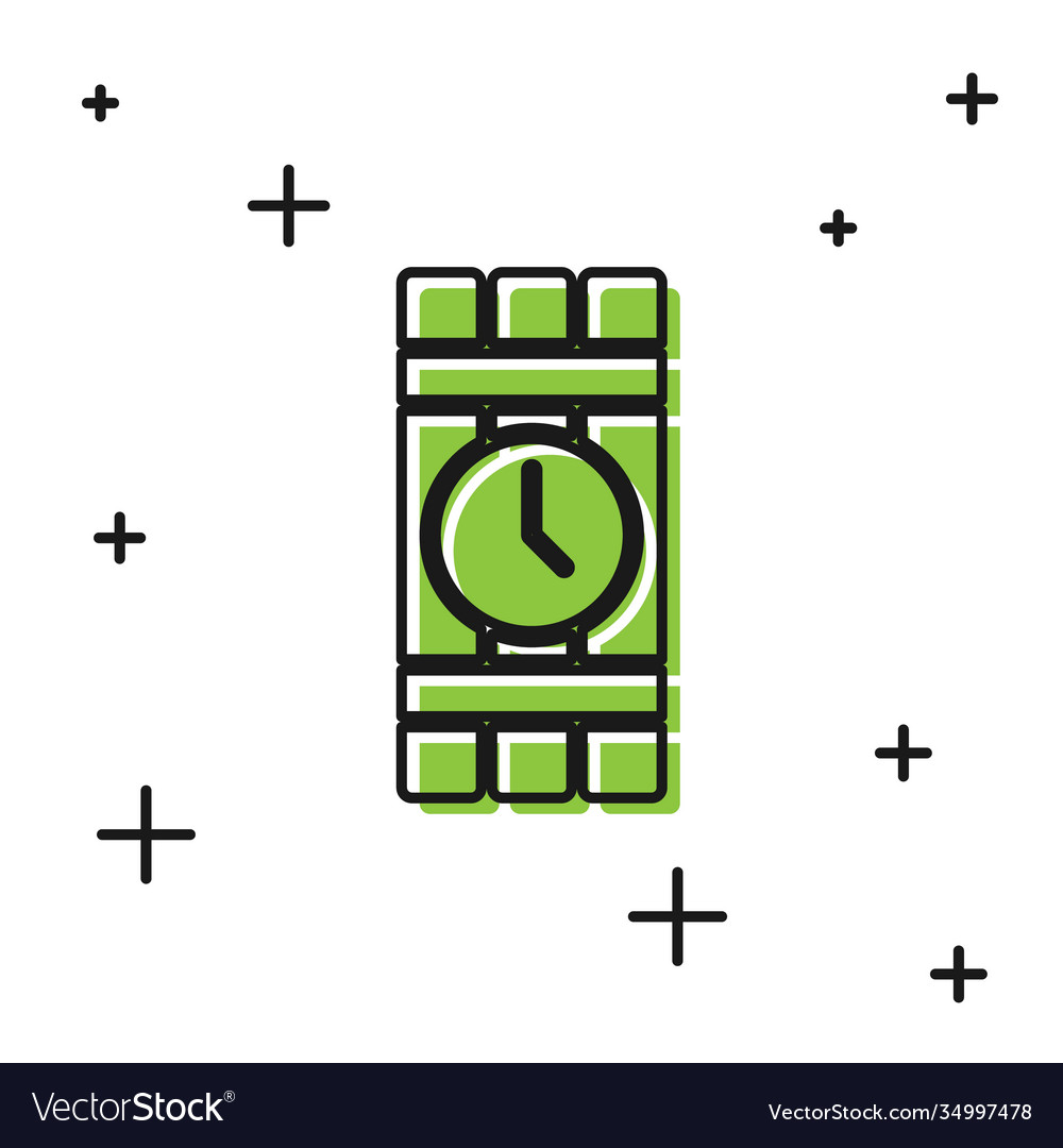 Black detonate dynamite bomb stick and timer clock