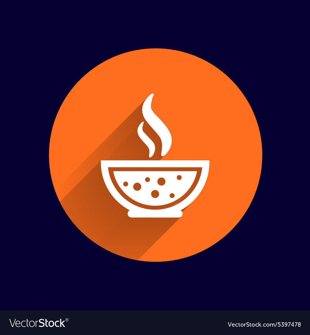 Bowl of hot soup with spoon line art icon