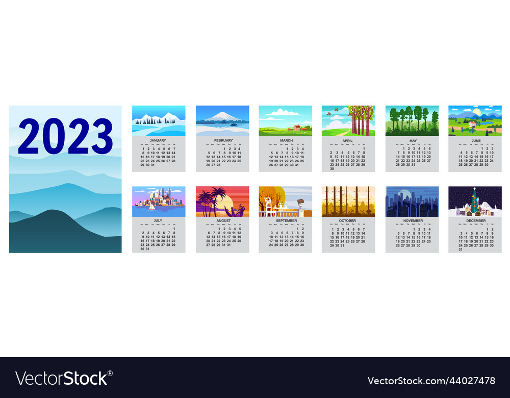 Calendar 2023 Landscape Natural Backgrounds Vector Image