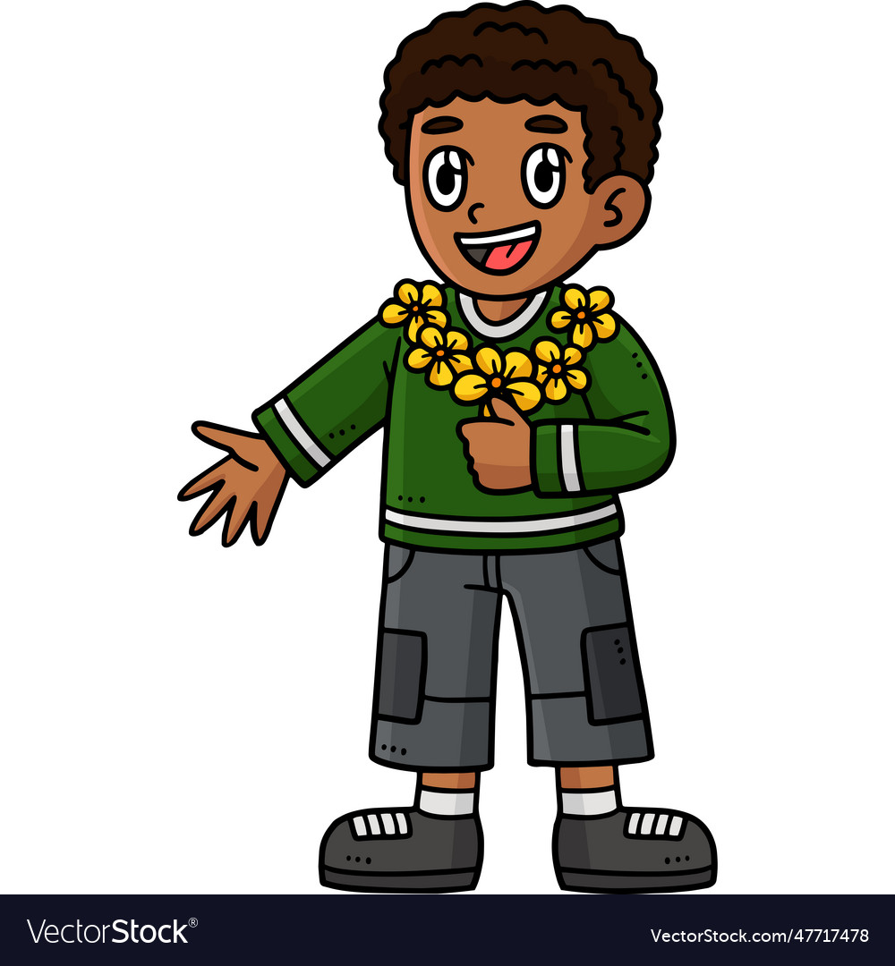 Happy afro boy cartoon colored clipart Royalty Free Vector