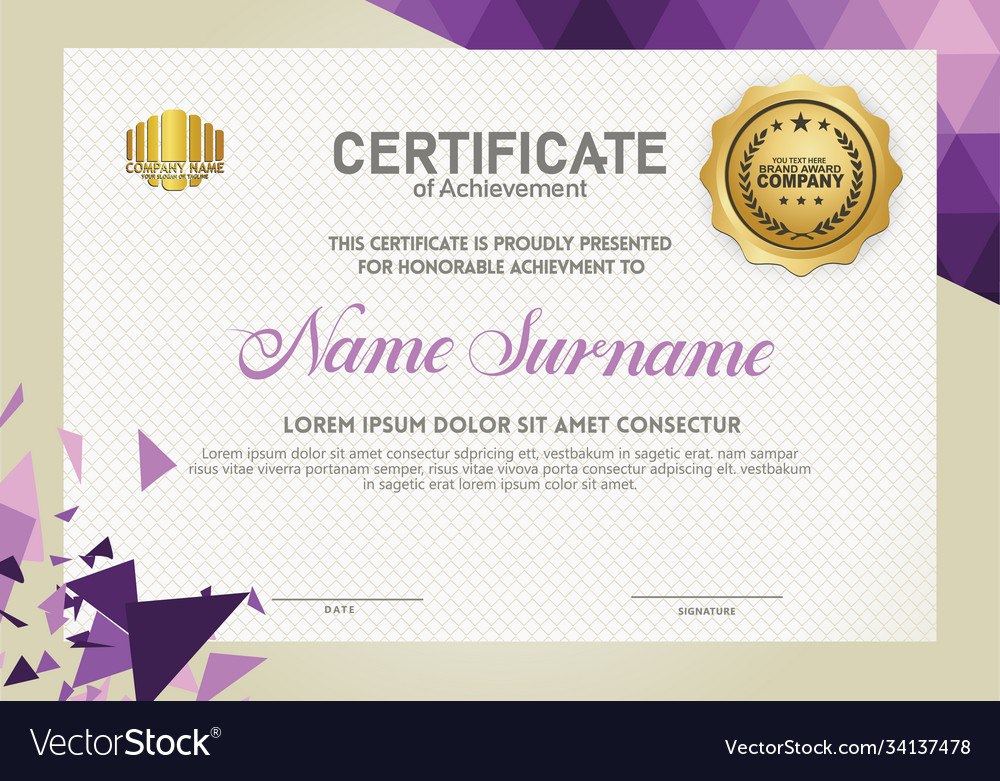 Horizontal certificate template with triangle Vector Image Horizontal certificate template with triangle