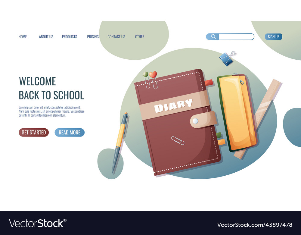 Landing page template with school diary pencil