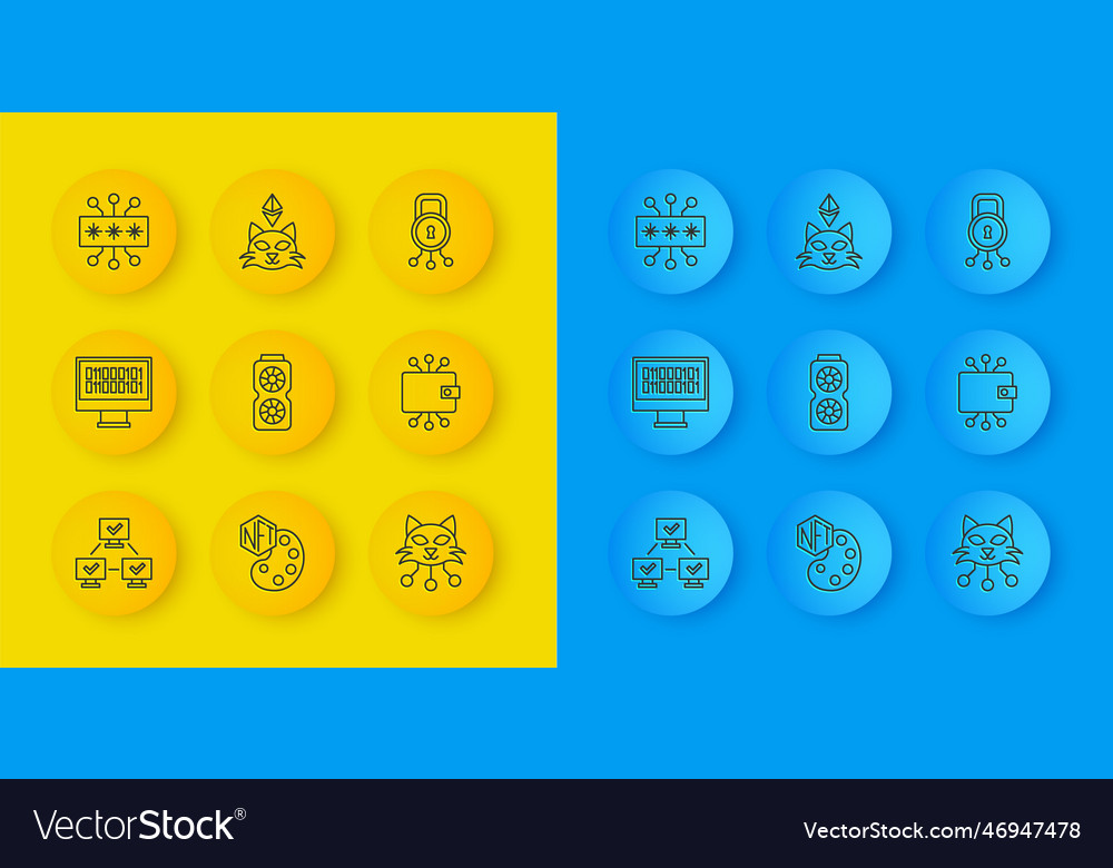 Set line nft blockchain technology binary code