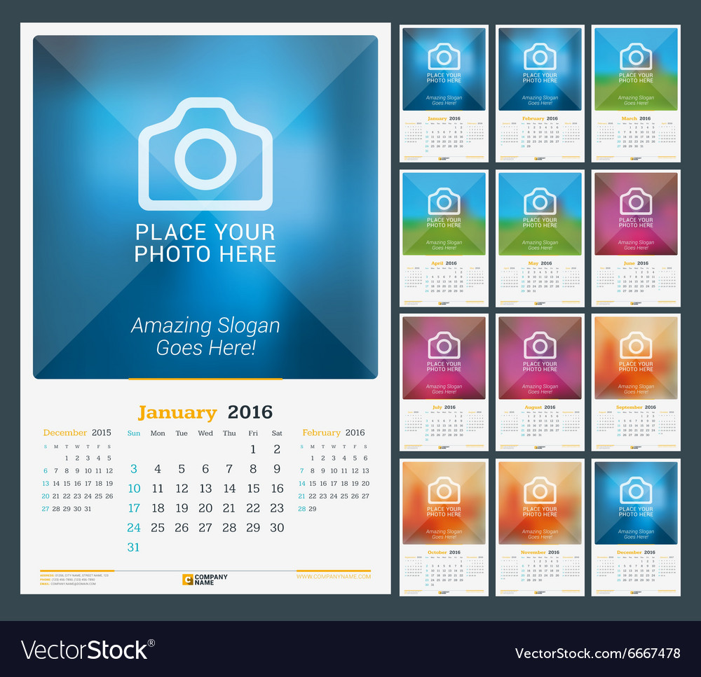 Wall monthly calendar for 2016 year design print Vector Image